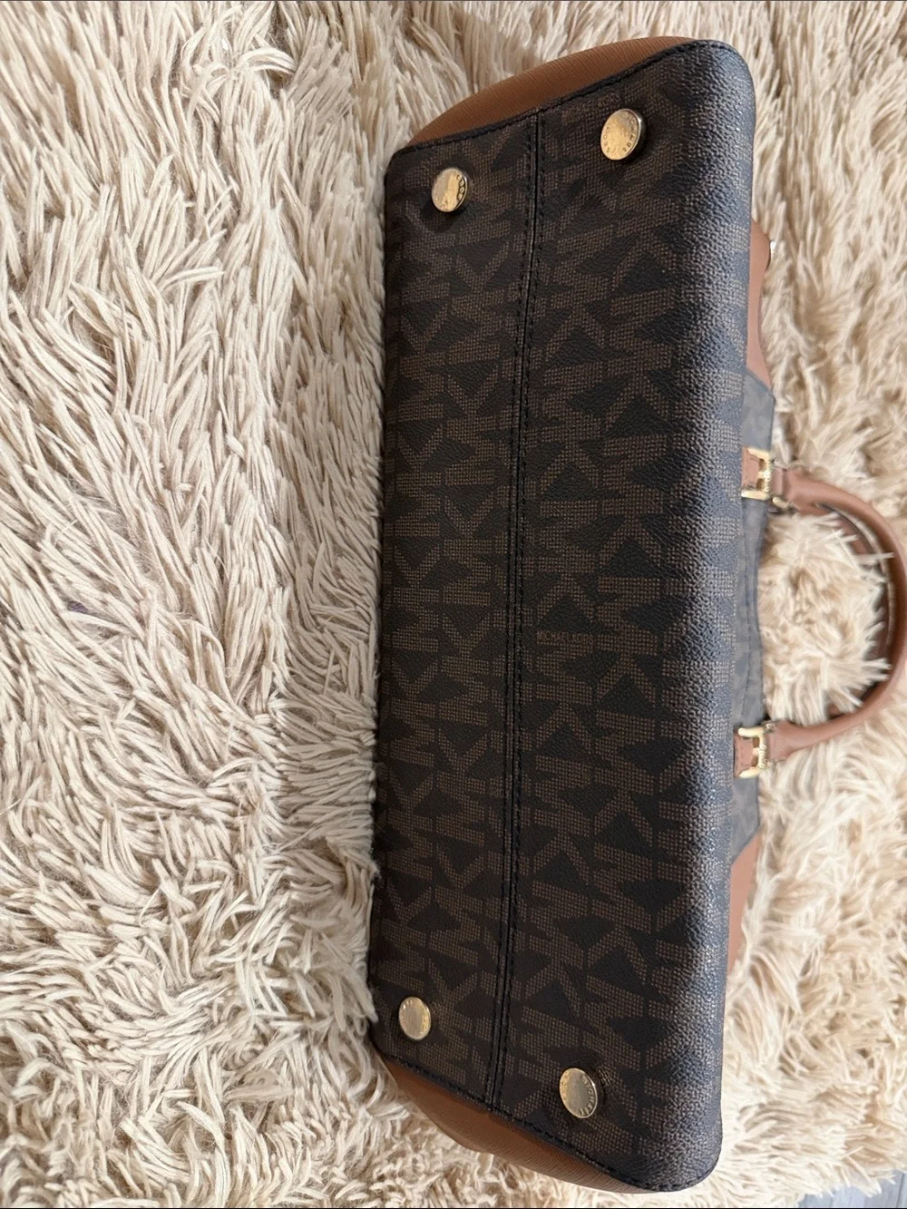 Michael Kors Brown MK Logo Satchel with Tan Trim